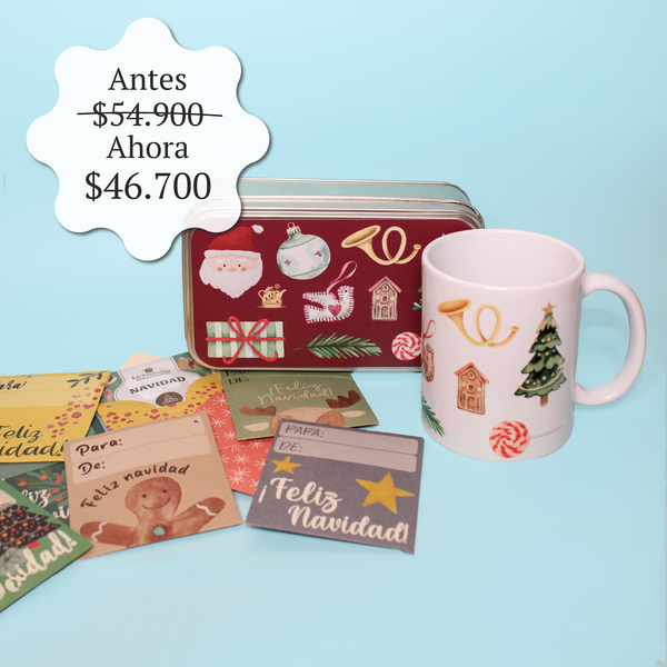 Sobres navideños + caja y mug Ornamentos
